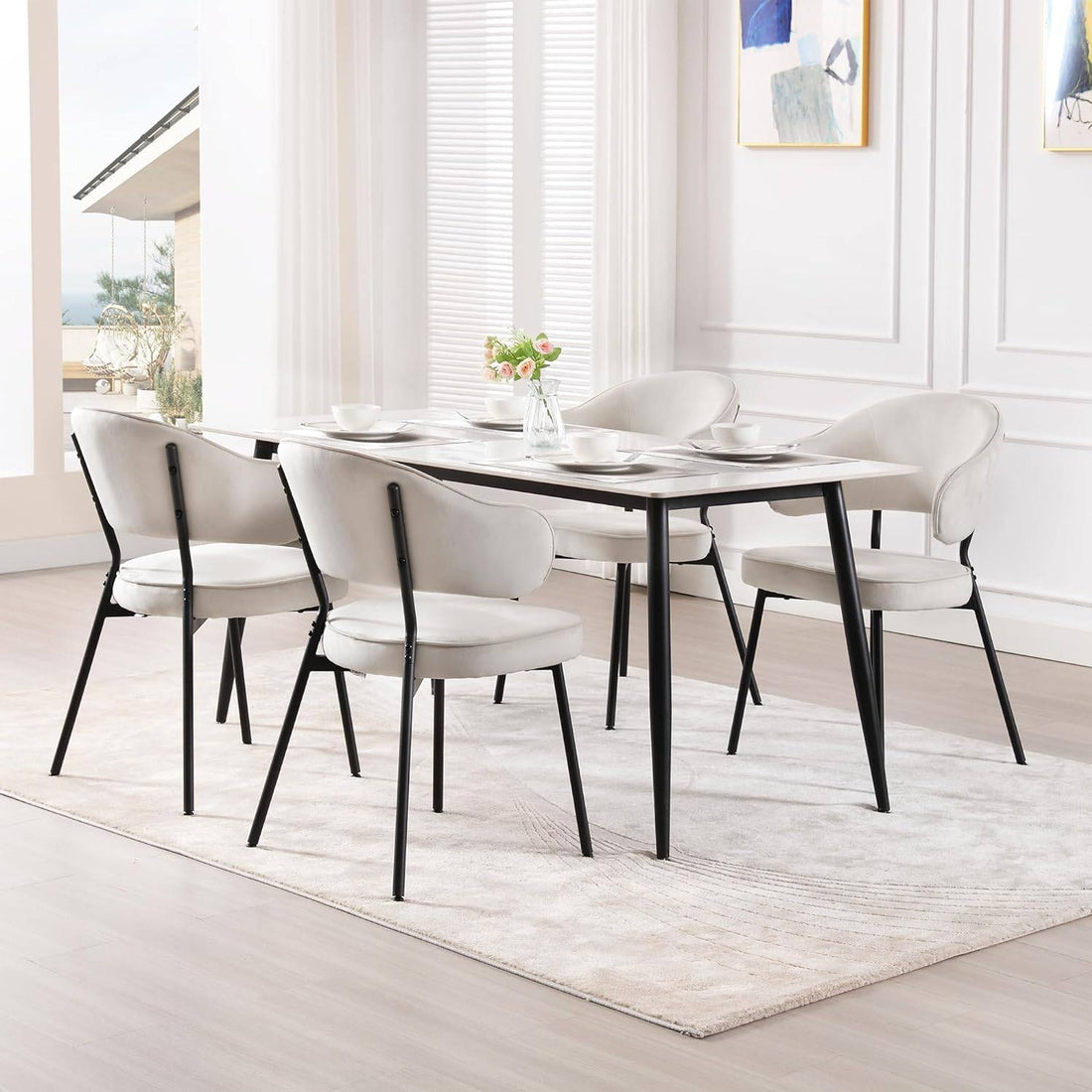 6 eetkamerstoelen met armleuningen | Zwart, donkergrijs, crème | 54x52x83,5 cm
