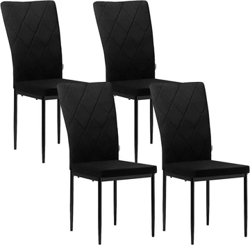 Set van 4 fluwelen eetkamerstoelen met hoge rugleuning | Zwart | 42x59x94,5 cm