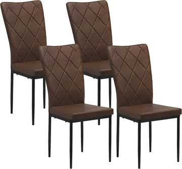 Eetkamerstoelen set van 4 kunstleer hoge rugleuning metalen poten | Donkerbruin | 42x59x94,5 cm