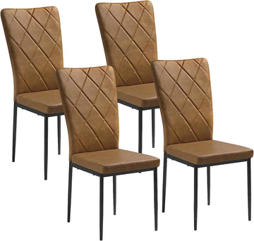 Eetkamerstoelen 4-delige set kunstleren hoge rugleuning metalen poten | Bruin | 42x59x94,5 cm