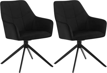 Draaibare eetkamerstoelenset 2 stuks met armleuningen | Donkergrijs, zwart, crème | 58x63,5x86 cm