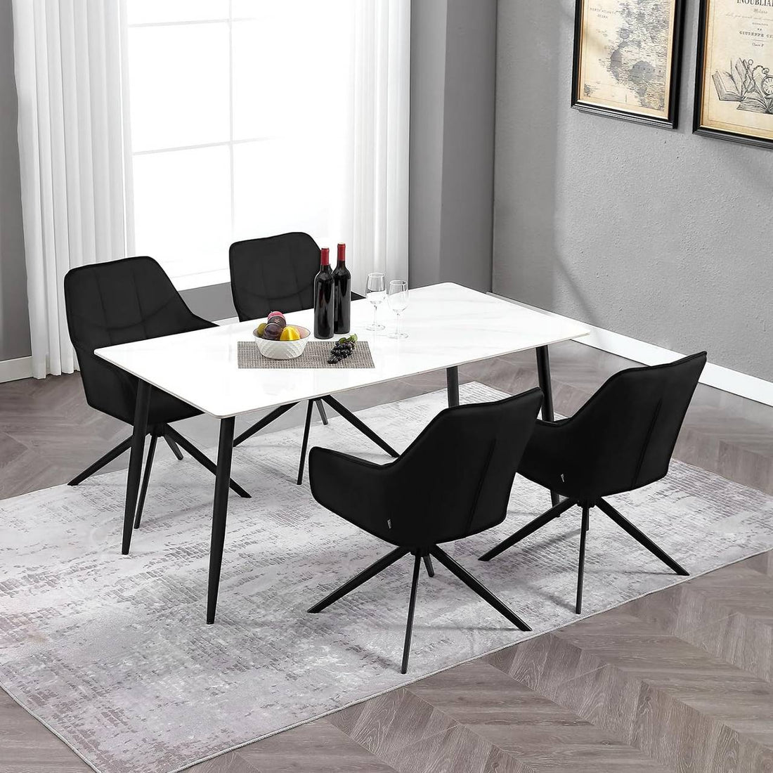 Set med 2 roterbara matsalsstolar med armstöd | Mörkgrå, svart, kräm | 58x63,5x86 cm