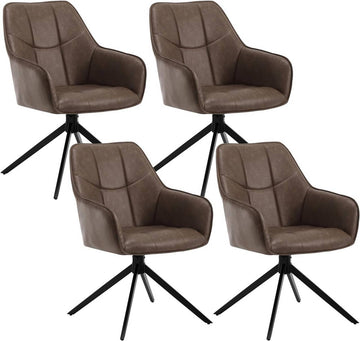 Draaibare eetkamerstoelen set van 4 met armleuningen | Bruin | 58x63,5x86 cm