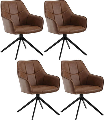 Draaibare eetkamerstoelen met armleuningen 4-delige set | Lichtbruin | 58x63,5x86 cm