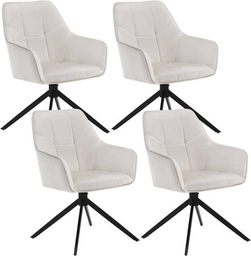 Draaibare eetkamerstoel 4-delige set met armleuningen | Crème | 58x63,5x86 cm