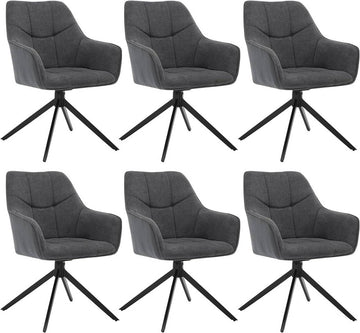 Draaibare eetkamerstoelenset 6 stuks met armleuningen | Donkergrijs | 58x63,5x86 cm