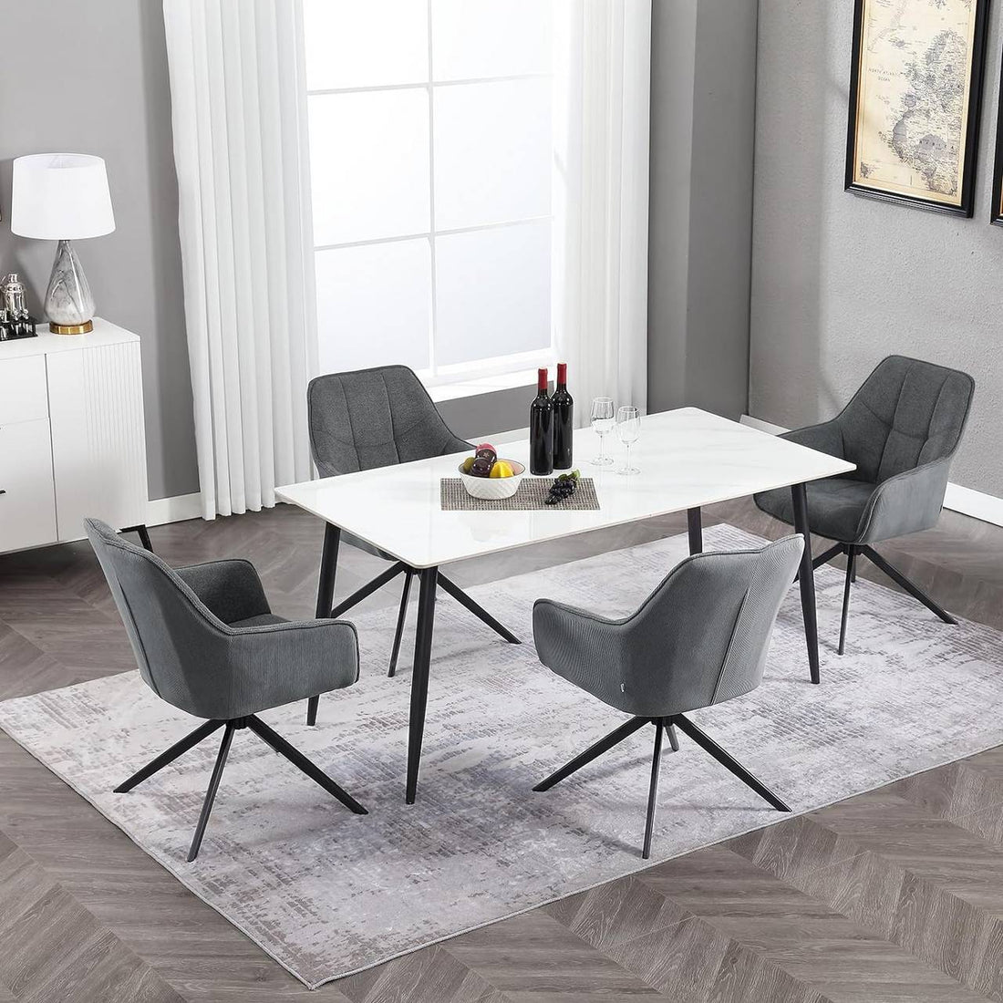 Set av 6 snurrbara matstolar med armstöd | Mörkgrå | 58x63,5x86 cm