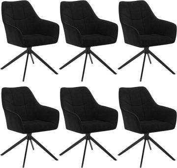 6-delige set draaibare eetkamerstoelen met armleuningen | Donkergrijs, Zwart | 58x63,5x86 cm