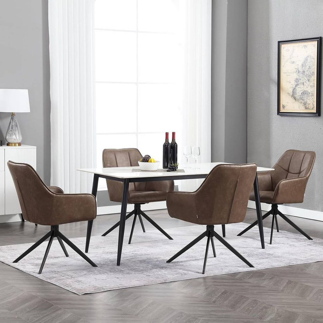 Roterande matstolsset 6 st med armstöd i konstläder | Brun | 58x63,5x86 cm