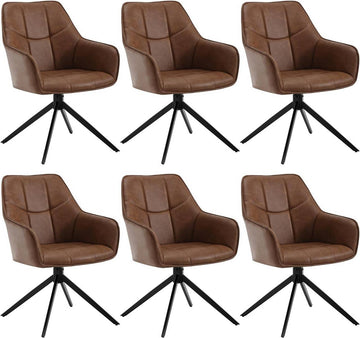 Draaibare eetkamerstoel met armleuningen 6-delige set | Lichtbruin | 58x63,5x86 cm