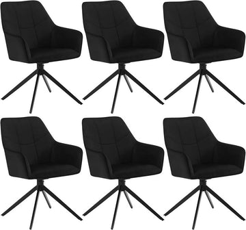 6-delige set draaibare eetkamerstoelen met armleuningen | Zwart | 58x63,5x86 cm