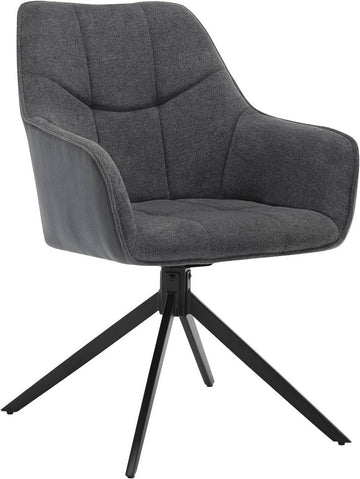 Draaibare eetkamerstoel met armleuningen, chenille en ribfluweel | Donkergrijs | 58x63,5x86 cm