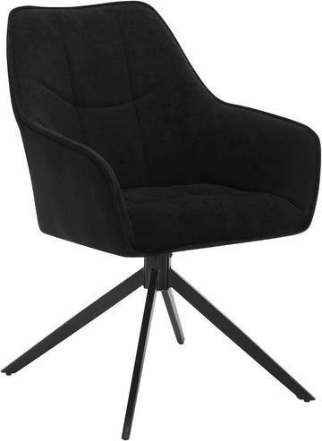 Draaibare eetkamerstoel met armleuningen chenille ribstof | Zwart | 58x63,5x86 cm