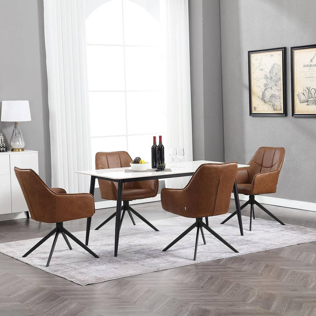 Roterbar matstol med armstöd | Ljusbrun | 58x63,5x86 cm