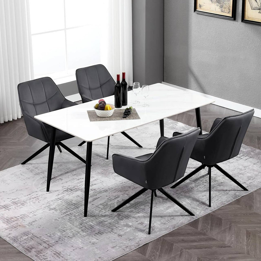 Roterbar matstol med armstöd i sammet | Mörkgrå | 58x63,5x86 cm