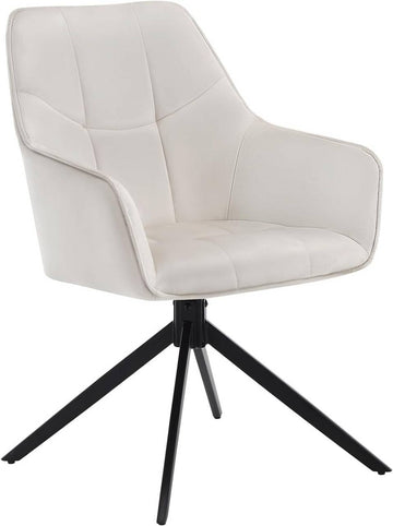 Draaibare eetkamerstoel met armleuningen van fluweel | Creme | 58x63,5x86 cm