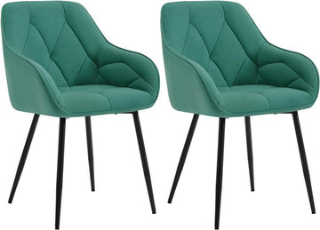 Ergonomische fluwelen eetkamerstoel 2-delige set | Turquoise | 56x53x83,5 cm