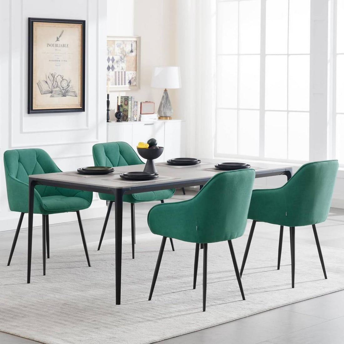 Ergonomische fluwelen eetkamerstoel 2-delige set | Turquoise | 56x53x83,5 cm
