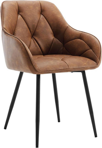 Eetkamerstoel van vintage kunstleer met metalen poten | Bruin | 56x53x83,5 cm