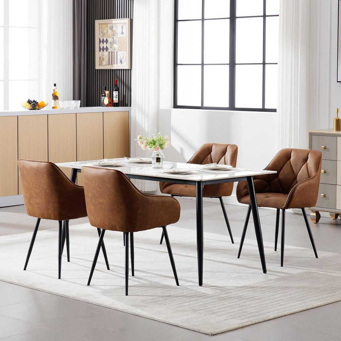 Set med 2 matstolar med armstöd | Brun | 56x53x83,5 cm