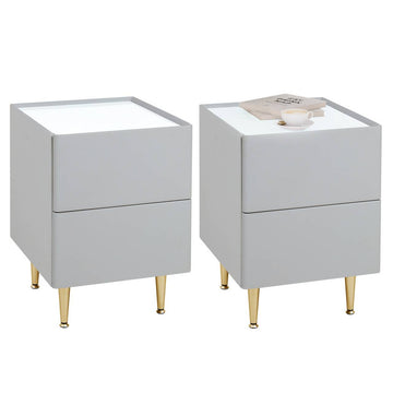 Nachtkastje met 2 lades hoogglans hout PVC metaal | Grijs | 35x40x51 cm
