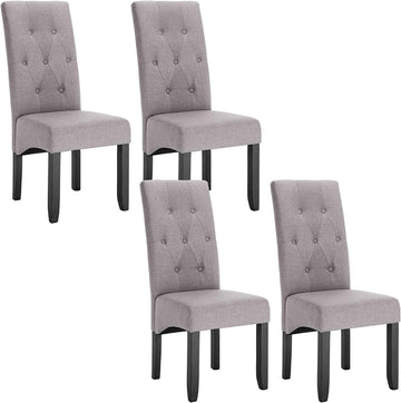 Set van 4 eetkamerstoelen van linnen en massief hout | Lichtgrijs | 47x42x107 cm