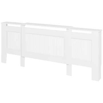 Verstelbare radiatorombouw met legplank | Kleur: Wit | Afmetingen: 125-201x19x81,5 cm