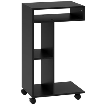 C-vormige bijzettafel op wielen met 3 vakken | Kleur: Zwart | Afmetingen: 40x30x69 cm