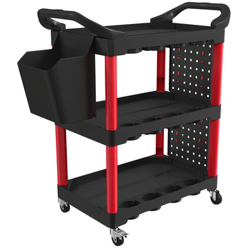 3-laags gereedschapswagen met gatenpanelen | Kleur: Zwart en rood | Afmetingen: 43x95x96 cm