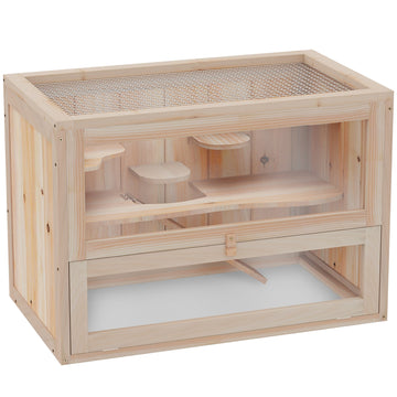 Houten knaagdierenkooi met 2 niveaus | Kleur: Bruin | Afmetingen: 60x35x42 cm