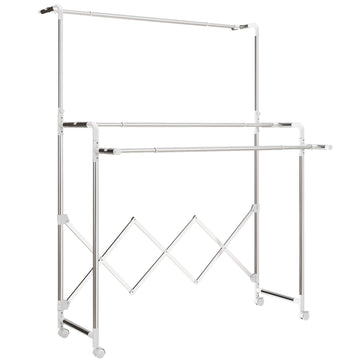 Opvouwbaar droogrek met 3 verstelbare stangen | Kleur: Zilver | Afmetingen: 104-150x103x145-197 cm