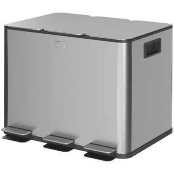 Afvalbak 60L, 3 vakken, soft close | Kleur: Zilver | Afmetingen: 36.6x61.9x56.7 cm