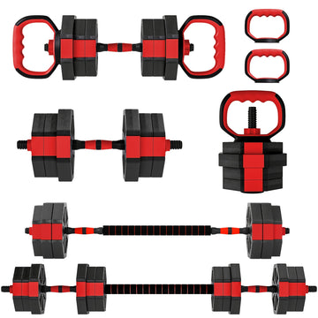 6-in-1 verstelbare dumbbellset 20 kg - halterset | Kleur: Rood | Afmetingen: 18x100x18 cm