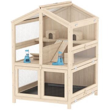 Houten hamsterkooi 3 etages met rampen | Kleur: Natuur | Afmetingen: 61,5x68x90 cm