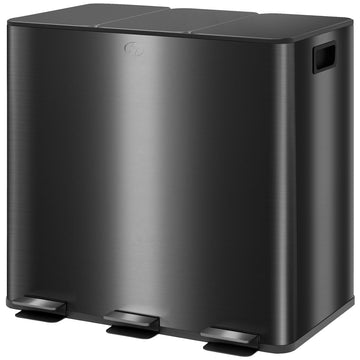 Afvalbak met 3 vakken 3x15L | Kleur: Zwart | Afmetingen: 36.6x43.2x61.9 cm