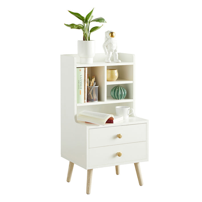 Nachtkastje - Nachtkastje - Salontafel - Ruime opbergruimte met 4 vakken en 2 laden - Moderne grenenhouten accenten - Duurzaam PB-materiaal - 43 cm x 81 cm x 36 cm