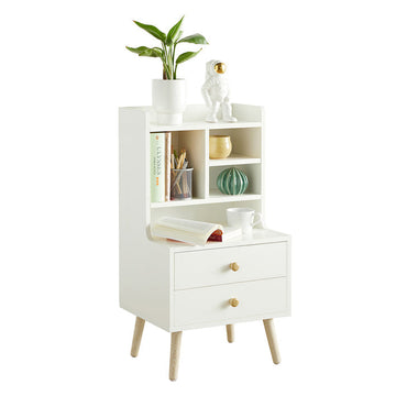 Nachtkastje - Nachtkastje - Salontafel - Ruime opbergruimte met 4 vakken en 2 laden - Moderne grenenhouten accenten - Duurzaam PB-materiaal - 43 cm x 81 cm x 36 cm
