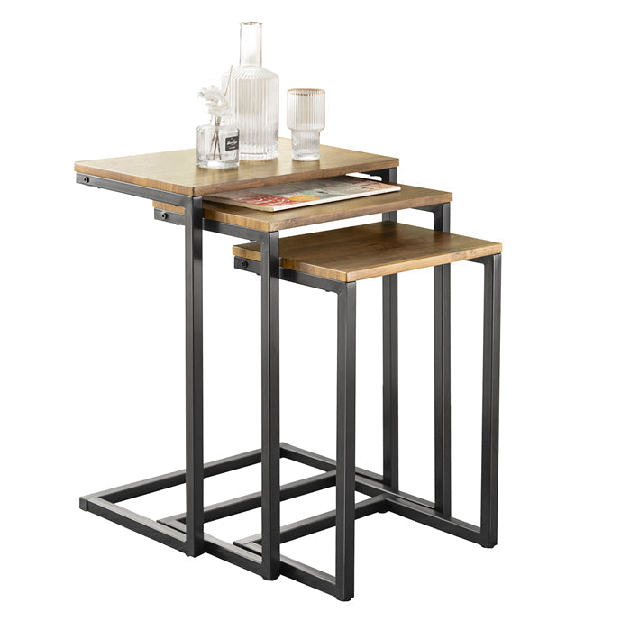 Set van 3 bijzettafels - bijzettafels - salontafels - ruimtebesparend ontwerp - MDF en metaal - 46 cm x 61 cm x 30 cm