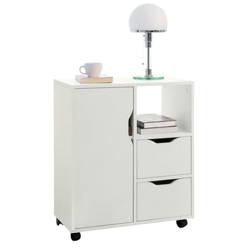 Mobiele printerstandaard met opbergruimte - Kantoorkast - Gereedschapswagen - Veelzijdig gebruik als keukenkast of bijzettafel - Afsluitbare wielen - Duurzaam PB-materiaal - 60 cm x 70 cm x 35 cm - Wit