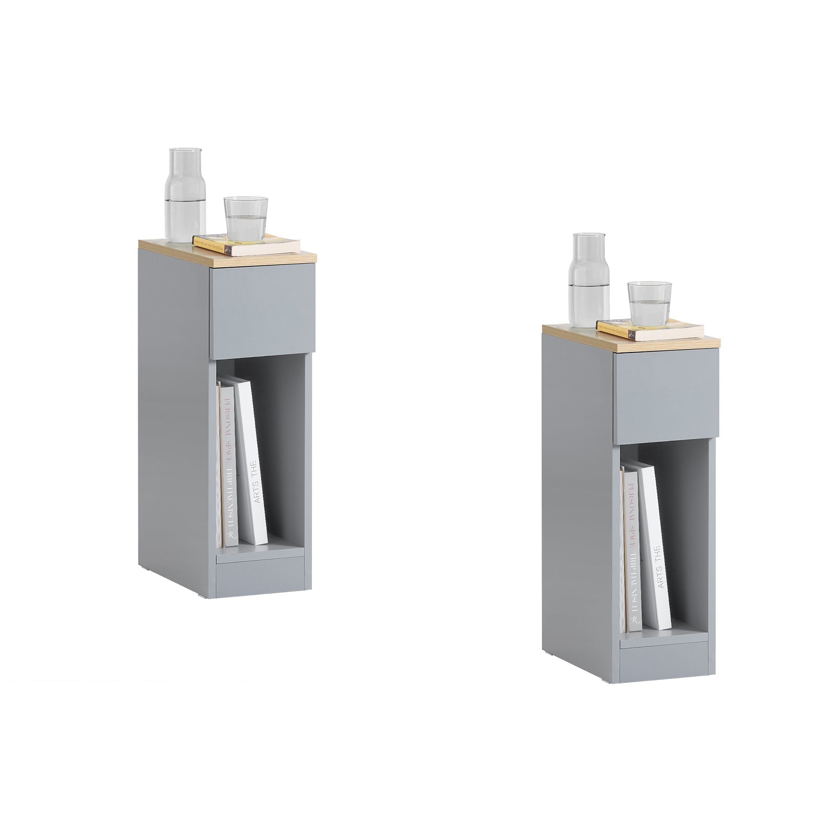 Modern nachtkastje set van 2 - salontafel - bijzettafel - lichtgrijs - met lade en open vak - stabiel met antislipkussentjes - 20 cm x 60 cm x 35 cm