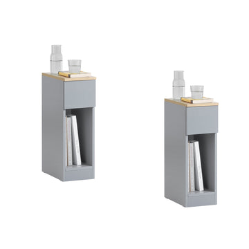 Modern nachtkastje set van 2 - salontafel - bijzettafel - lichtgrijs - met lade en open vak - stabiel met antislipkussentjes - 20 cm x 60 cm x 35 cm