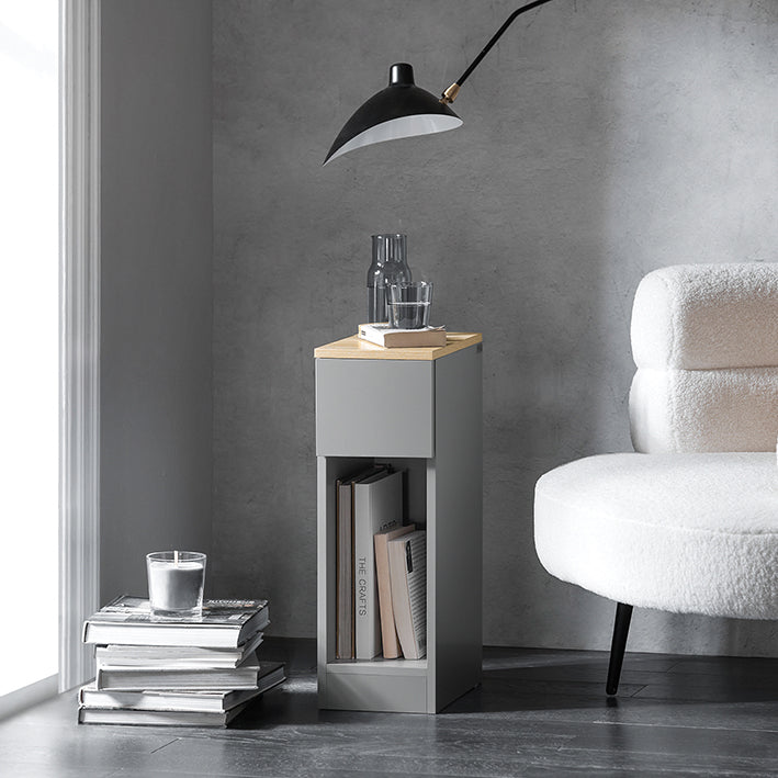 Modern nachtkastje set van 2 - salontafel - bijzettafel - lichtgrijs - met lade en open vak - stabiel met antislipkussentjes - 20 cm x 60 cm x 35 cm