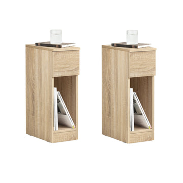 Nachtkastje Set van 2 - Banktafel - Bijzettafel - met lade - Verbeterde stabiliteit met voetkussentjes - Ideaal voor slaapkamer en woonkamer - Natuurafwerking - 20 cm x 60 cm x 35 cm