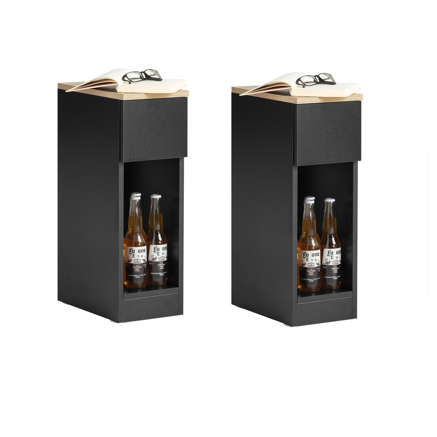 Nachtkastje Set van 2 - Sofatafel - Bijzettafel - Zwart - met lade en open vak - Stabiel met antislipvoetkussens - 20 cm x 60 cm x 35 cm
