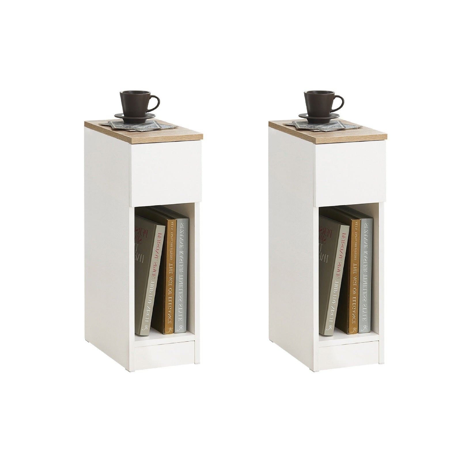 Nachtkastje Set van 2 - Banktafel - Bijzettafel - Wit - Met lade - Verbeterde stabiliteit met voetkussentjes - Ideaal voor slaapkamer en woonkamer - 20 cm x 60 cm x 35 cm
