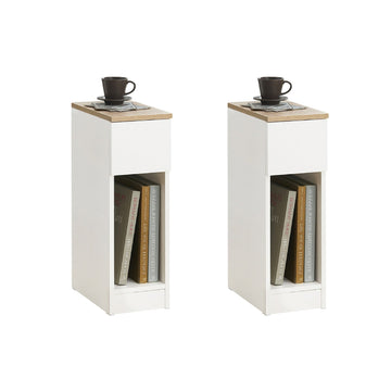 Nachtkastje Set van 2 - Banktafel - Bijzettafel - Wit - Met lade - Verbeterde stabiliteit met voetkussentjes - Ideaal voor slaapkamer en woonkamer - 20 cm x 60 cm x 35 cm