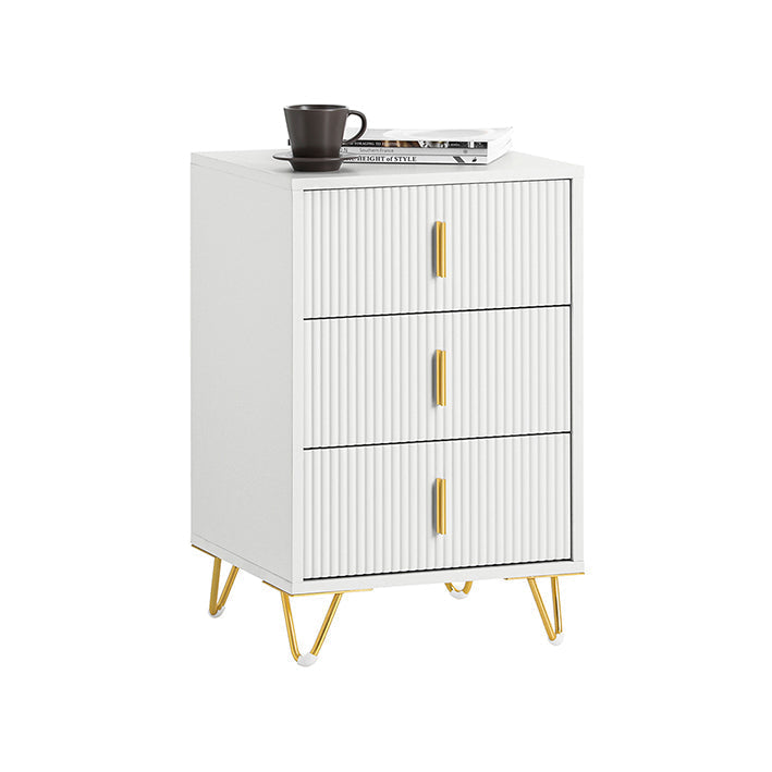 Modern Nachtkastje - Salontafel - Bijzettafel - 3 Laden voor Gemakkelijke Organisatie - Vloerbeschermers - Elegant Wit met Gouden Handvatten - 40cm x 63cm x 40cm