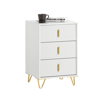 Modern Nachtkastje - Salontafel - Bijzettafel - 3 Laden voor Gemakkelijke Organisatie - Vloerbeschermers - Elegant Wit met Gouden Handvatten - 40cm x 63cm x 40cm