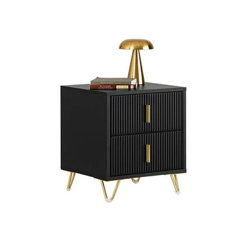 Modern nachtkastje met 2 lades - Salontafel - Bijzettafel - Krasbestendige vloerbeschermers - Elegant zwart en goud ontwerp - Eenvoudige montage - 40 cm x 47 cm x 40 cm