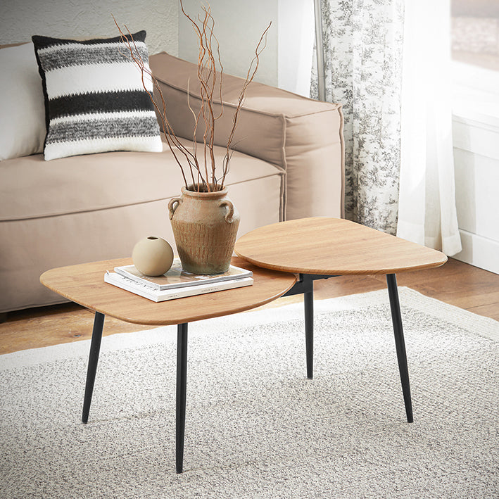 Nesting Bijzettafelset - Salontafel - Bijzettafel - Vintage bruine afwerking - Ontwerp met dubbele hoogte - Ideaal voor woonkamer of slaapkamer - 100 cm x 45 cm x 54 cm
